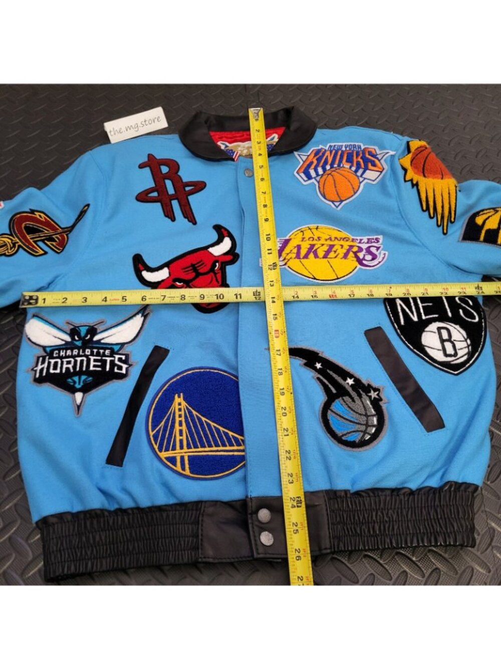 Jeff Hamilton NBA Collage Wool & Leather Blue Jacket Men's Sz Medium Signed - Picture 3 of 7